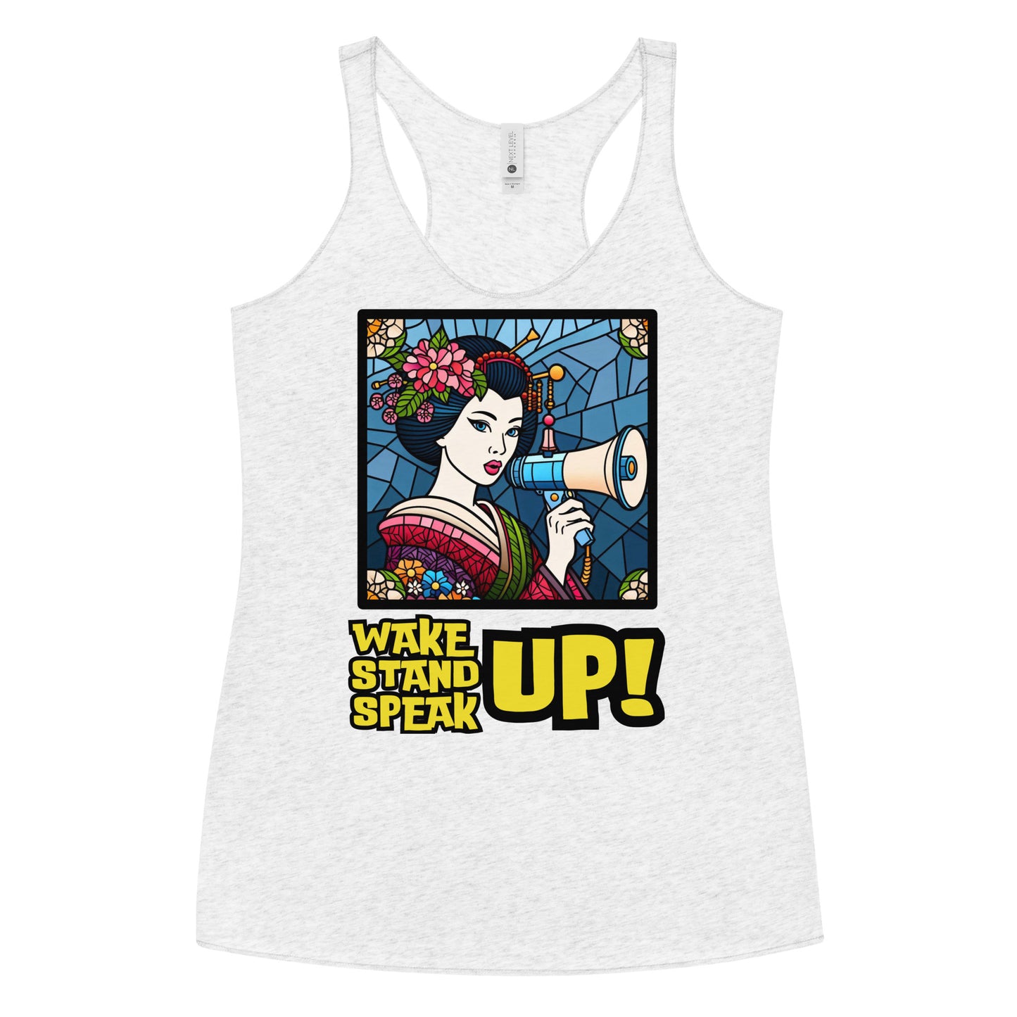 Wake Up Stand Up Speak Up, LGBTQ, Geisha, gay pride, Against Bullying Top, Protest Tank, Human Rights, Advocacy Top, Kawaii Racerback Tank Women's Racerback Tank