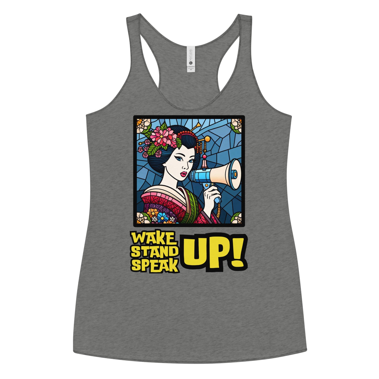 Wake Up Stand Up Speak Up, LGBTQ, Geisha, gay pride, Against Bullying Top, Protest Tank, Human Rights, Advocacy Top, Kawaii Racerback Tank Women's Racerback Tank