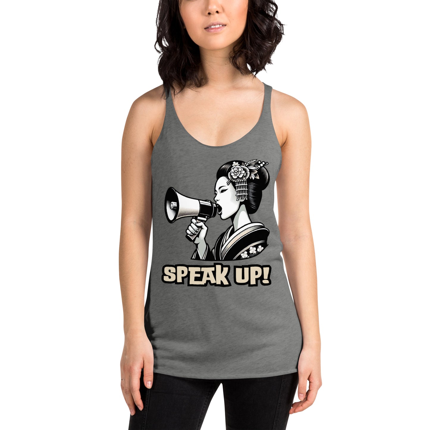 Speak Up, Kawai, Geisha girl, LGBTQ, gay pride, Against Bullying Tank, Protest tank, Human Rights, Advocacy Top, Japanese, Racerback Tank