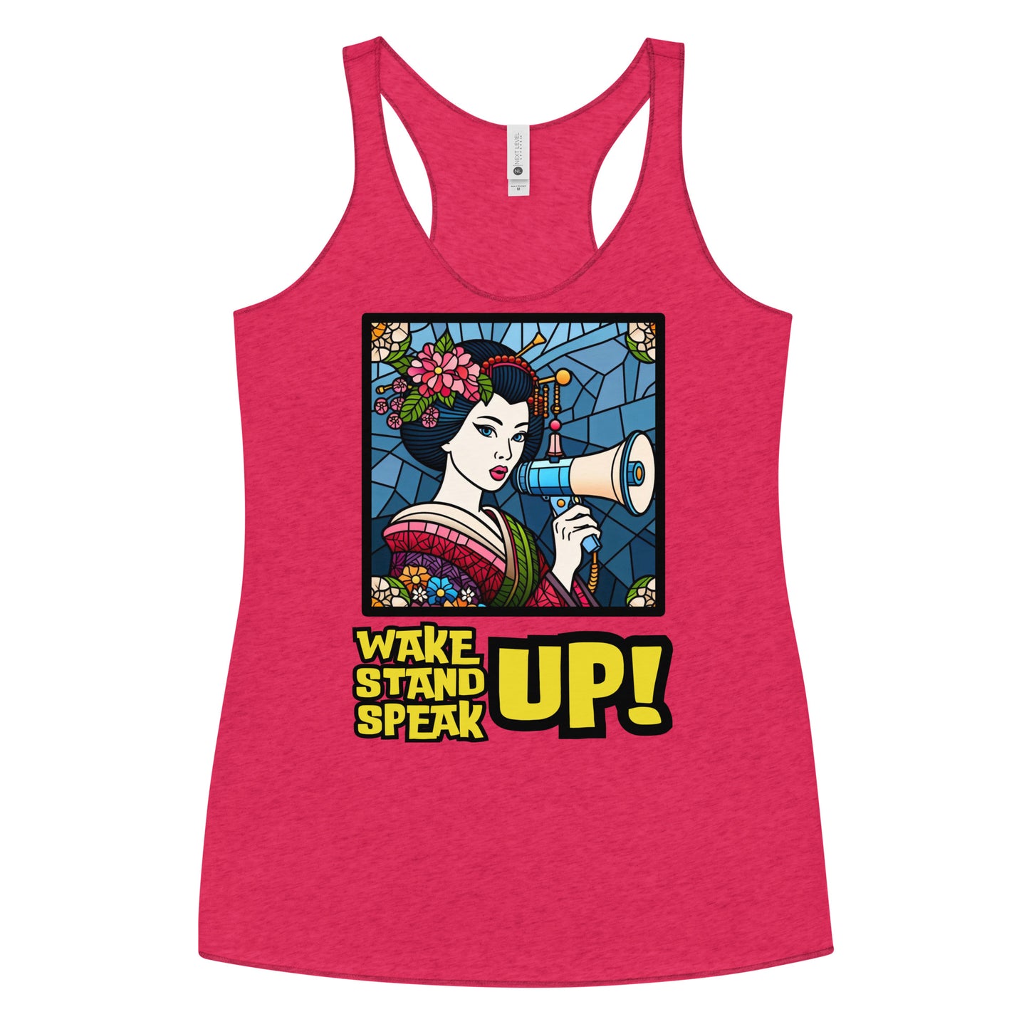 Wake Up Stand Up Speak Up, LGBTQ, Geisha, gay pride, Against Bullying Top, Protest Tank, Human Rights, Advocacy Top, Kawaii Racerback Tank Women's Racerback Tank