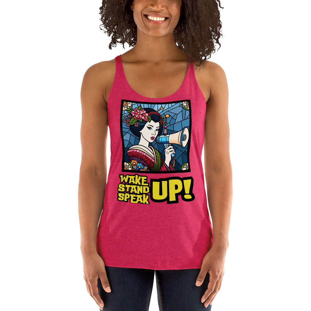 Wake Up Stand Up Speak Up, LGBTQ, Geisha, gay pride, Against Bullying Top, Protest Tank, Human Rights, Advocacy Top, Kawaii Racerback Tank Women's Racerback Tank