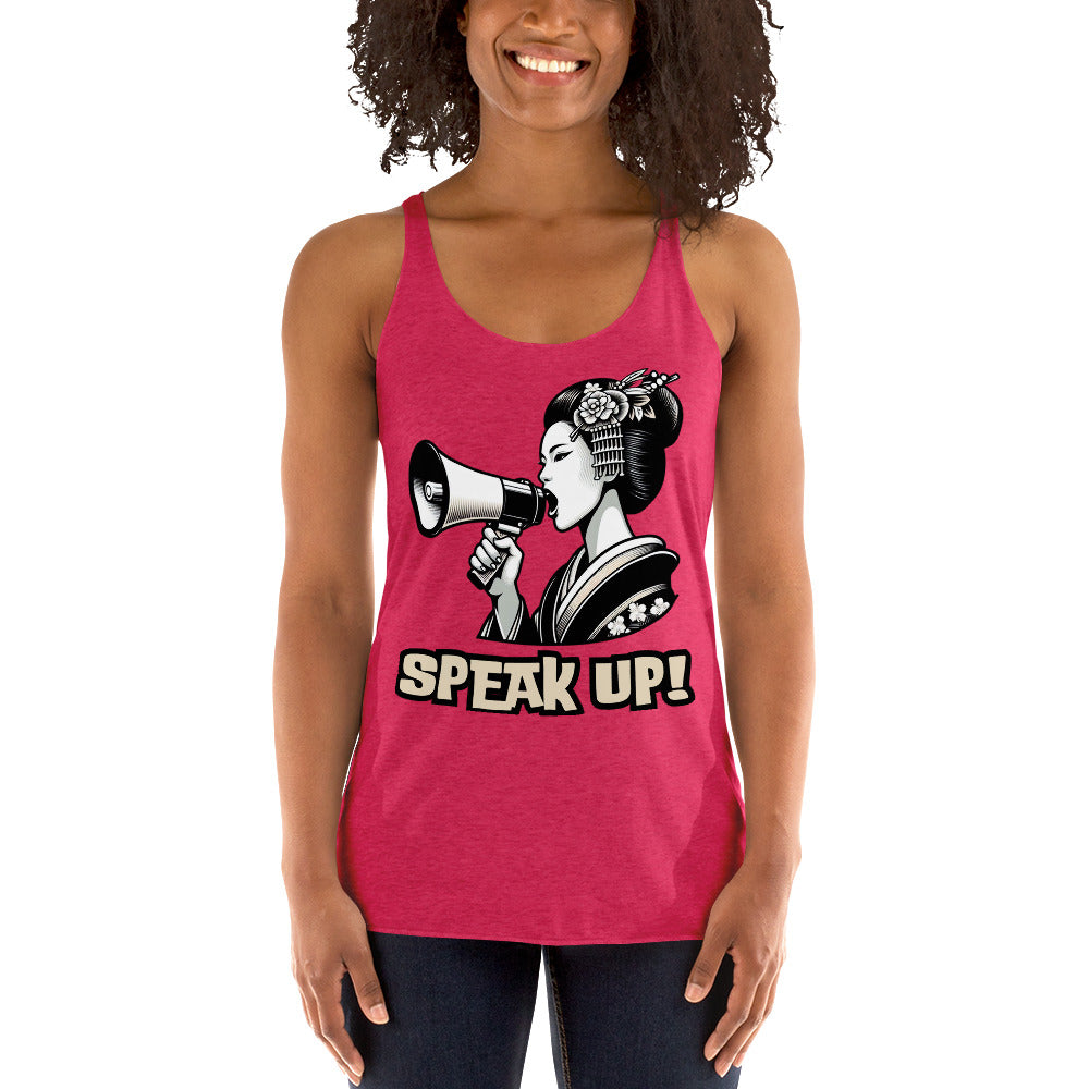 Speak Up, Kawai, Geisha girl, LGBTQ, gay pride, Against Bullying Tank, Protest tank, Human Rights, Advocacy Top, Japanese, Racerback Tank