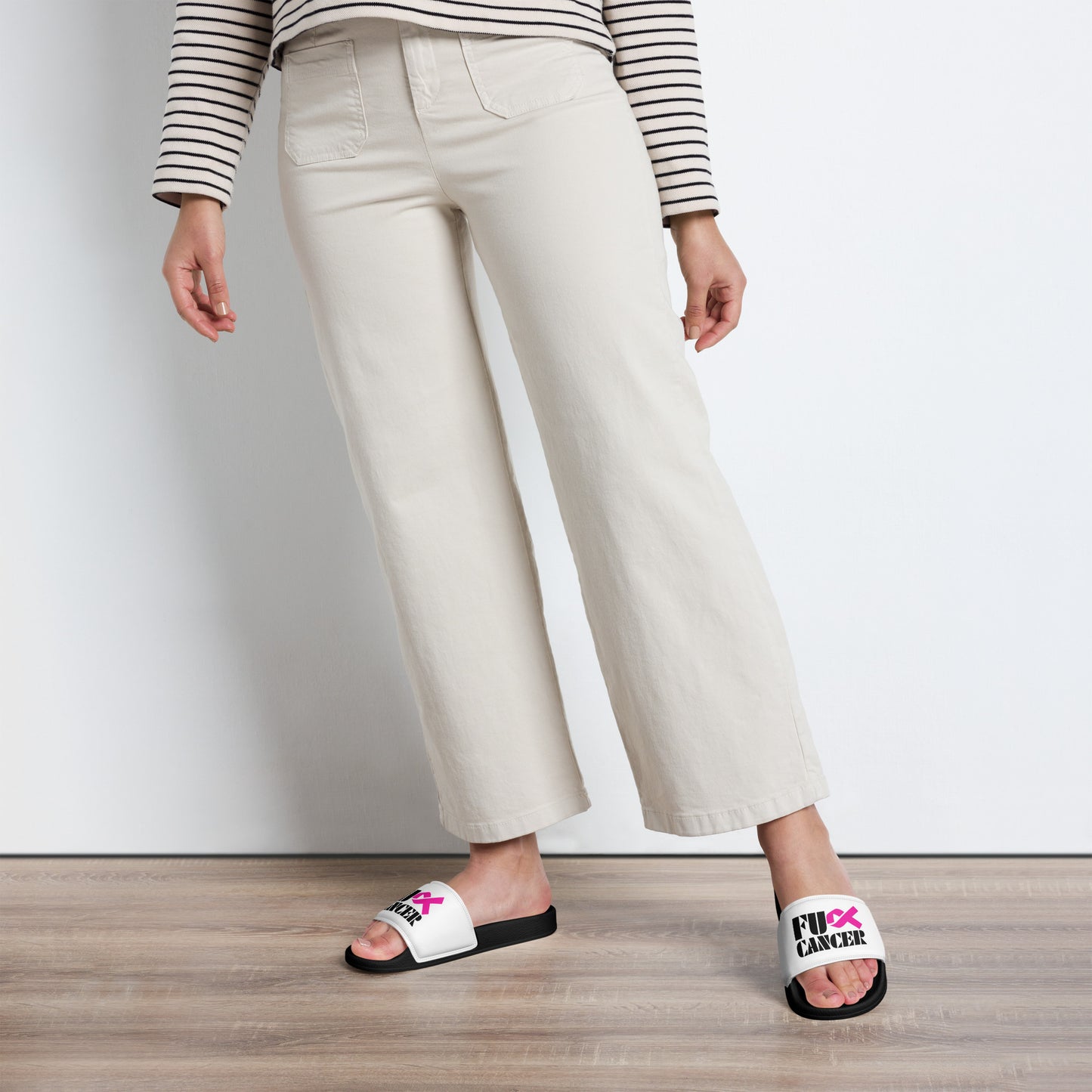 Fuck Cancer, Slippers, Sandals, White. Women's slides
