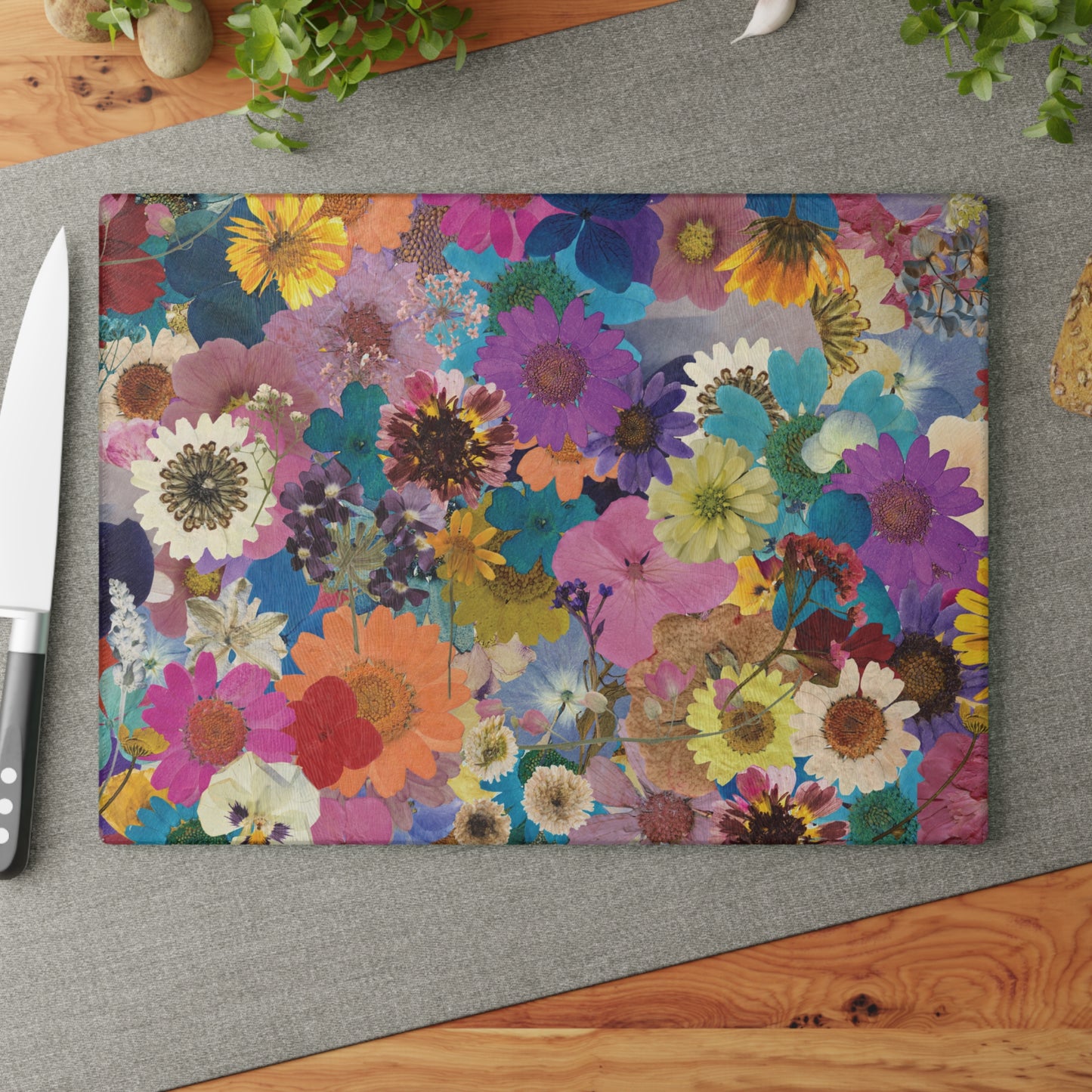 Flower Cutting board, Glass Cutting Board, Flower Cutting Board, Kitchen Decor, Wedding Gift, Anniversary Gift for wife, Glass Cutting Board Glass Cutting Board