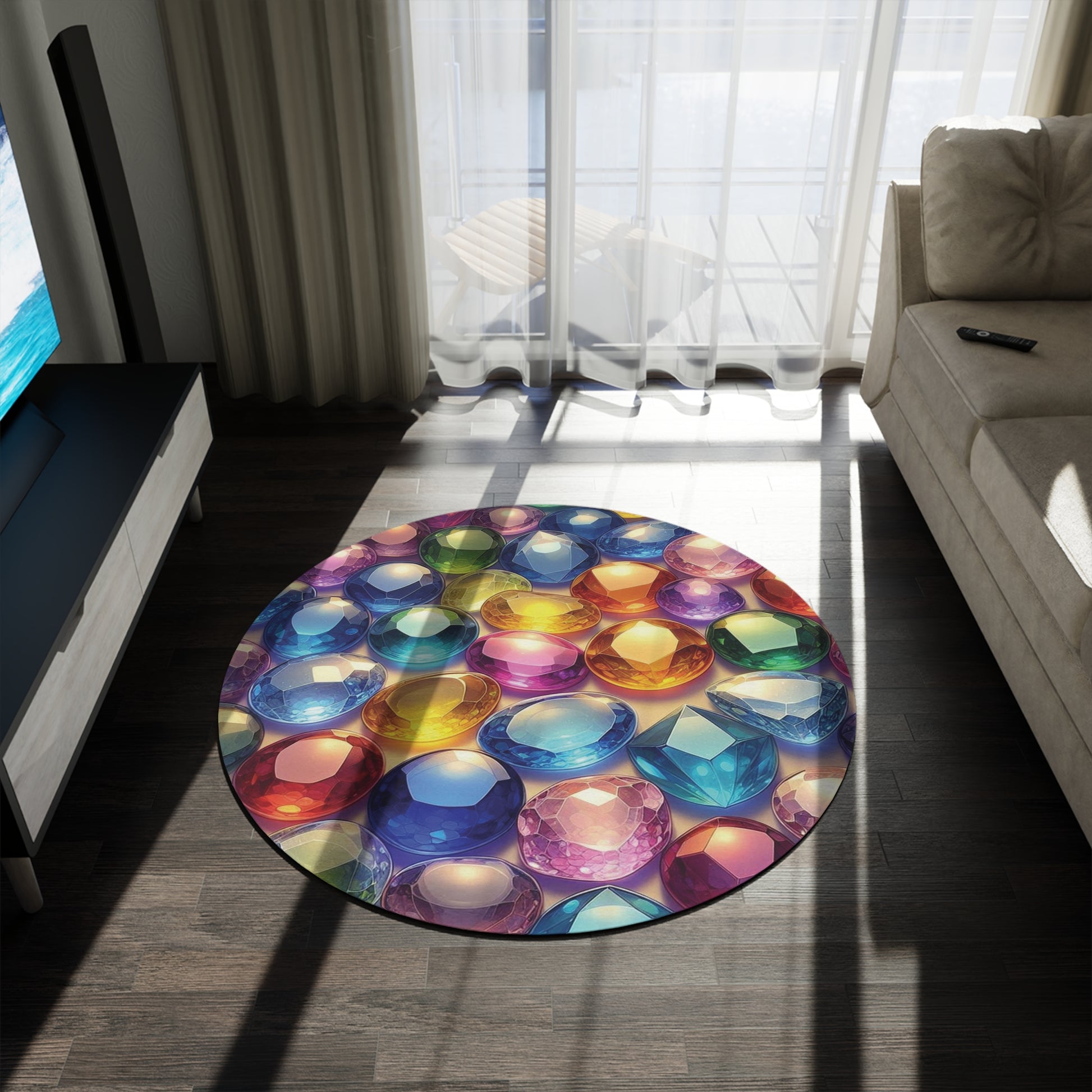 Colorful stones, Cute stones, sparkling stones, Housewarming gifts, wedding gifts, Gay pride, rainbow colors, gem, unique gift, Round Rug