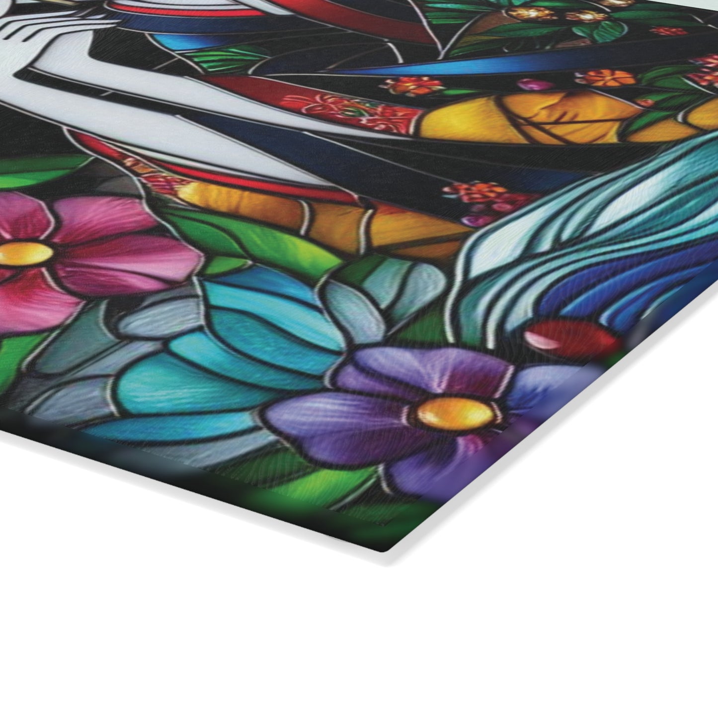 Geisha Cutting board, Geisha kimono Board, Stained glass style, Kitchen Decor, Wedding Gift, Anniversary Gift, Flower Glass Cutting Board