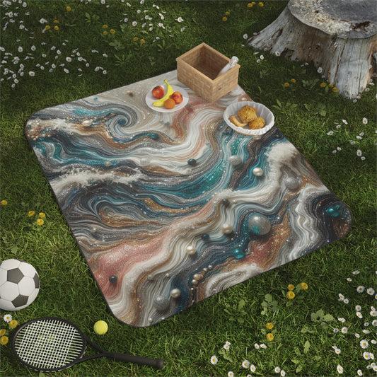 The Edge of the Universe, pearl splashes into the waves of resin art, Heartwarming gift, Gifts for wife, Wedding Gift, Kawaii Picnic Blanket
