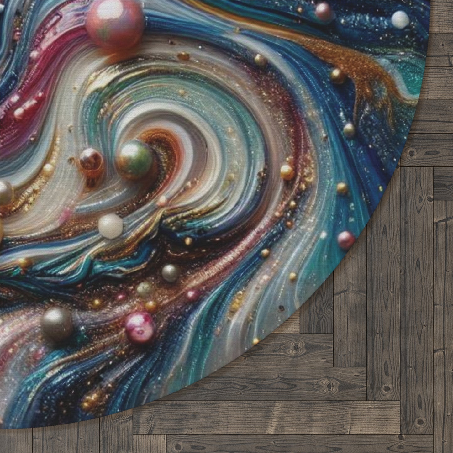 Mysterious planet, pearls splashing on the waves of resin art, heartwarming gift,  Round Rug