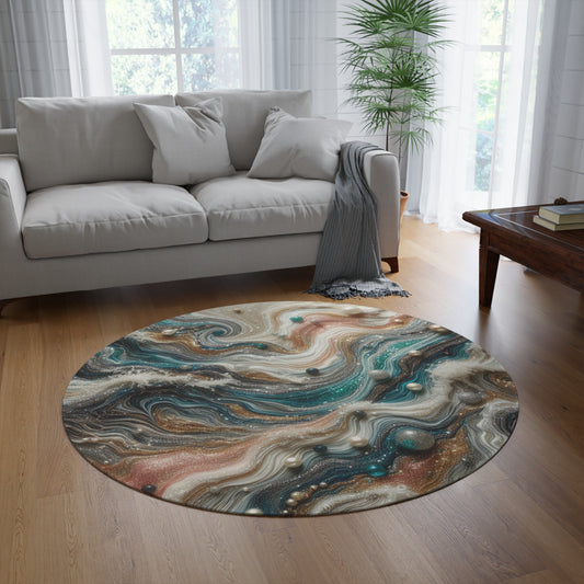 The Edge of the Universe, pearl splashes into the waves of resin art, Heartwarming gift, Round Rug