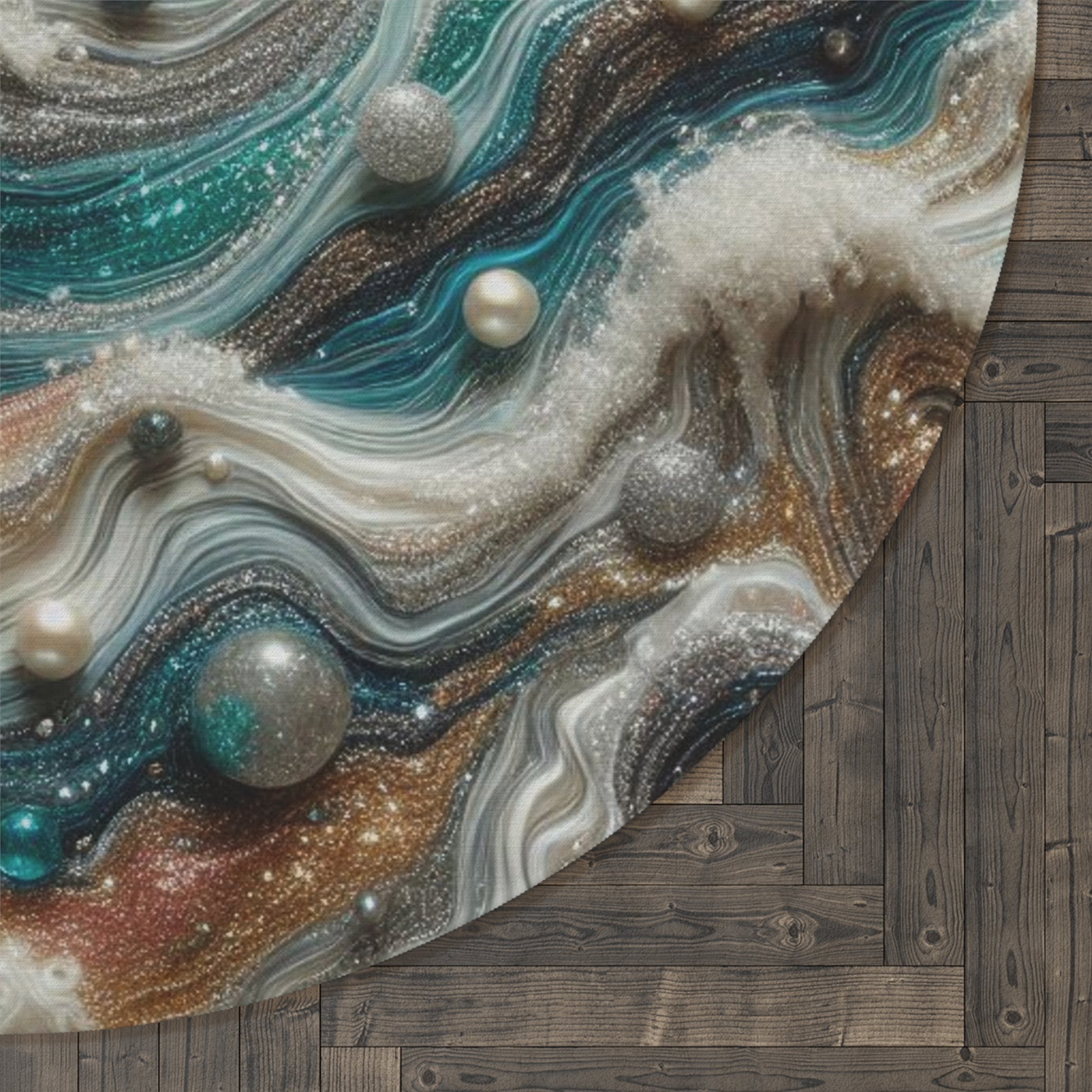 The Edge of the Universe, pearl splashes into the waves of resin art, Heartwarming gift, Round Rug
