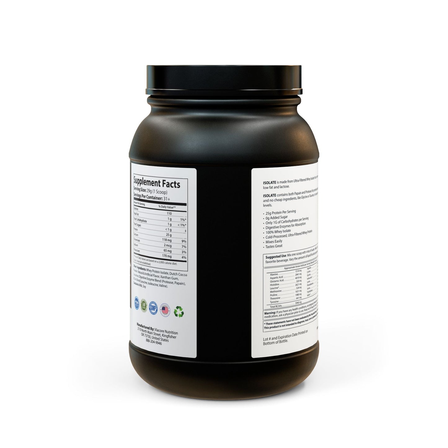 Whey Isolate Protein Supplement (907g, 2lb)Chocolate, 25g Protein, Protein Shake for Muscle Strength & Recovery