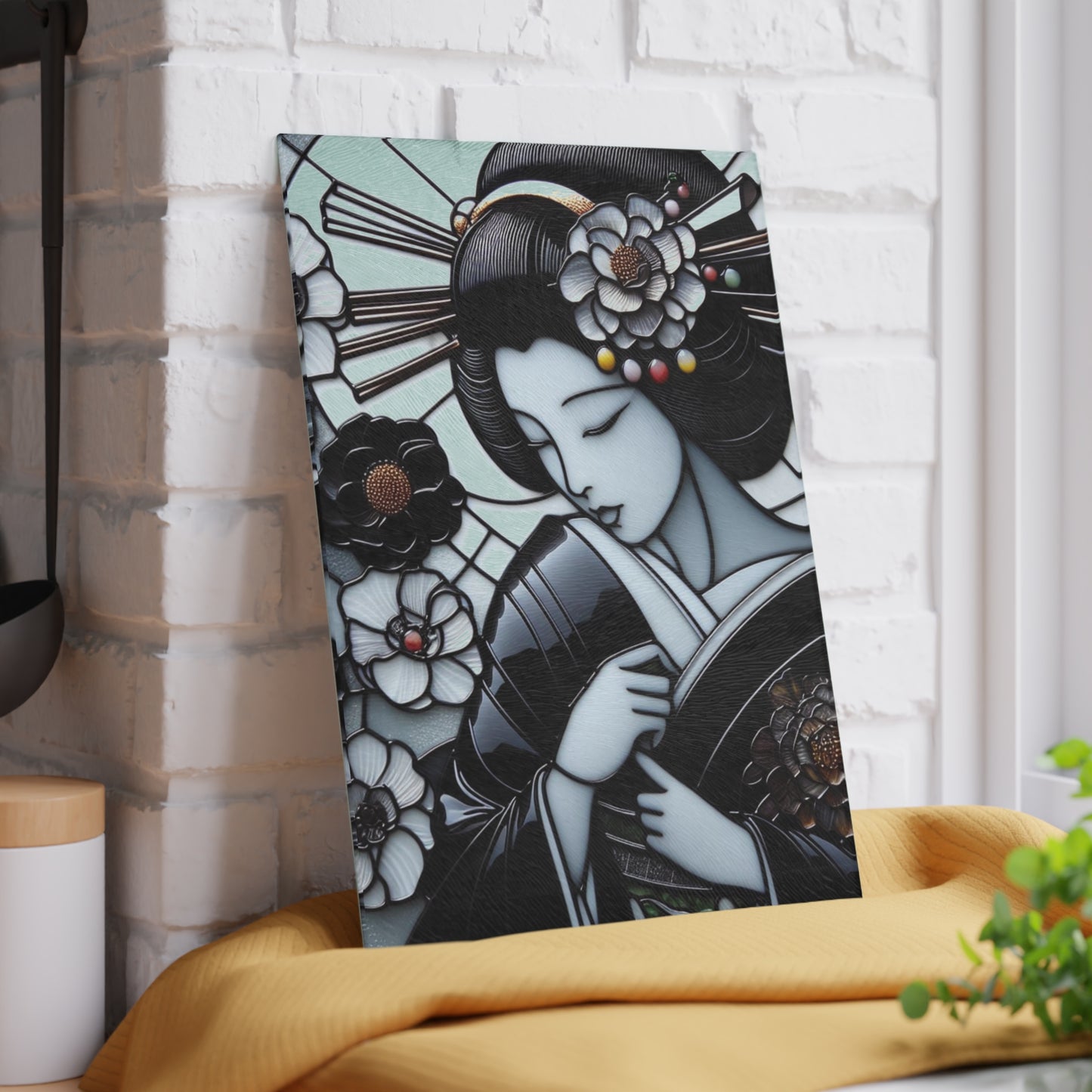 Geisha Cutting board, Glass Cutting Board, Geisha kimono Board, Kitchen Decor, Wedding Gift, Anniversary Gift, Kawaii Glass Cutting Board