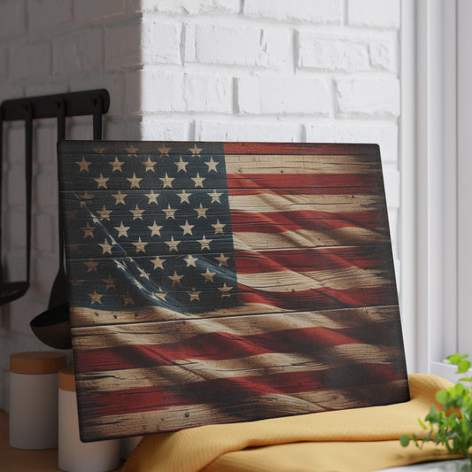 American Flag Glass Cutting Board, kawaii USA Chopping Board, Kitchen Decor, American Serving Board, gift for wife, Housewarming Gift Glass Cutting Board