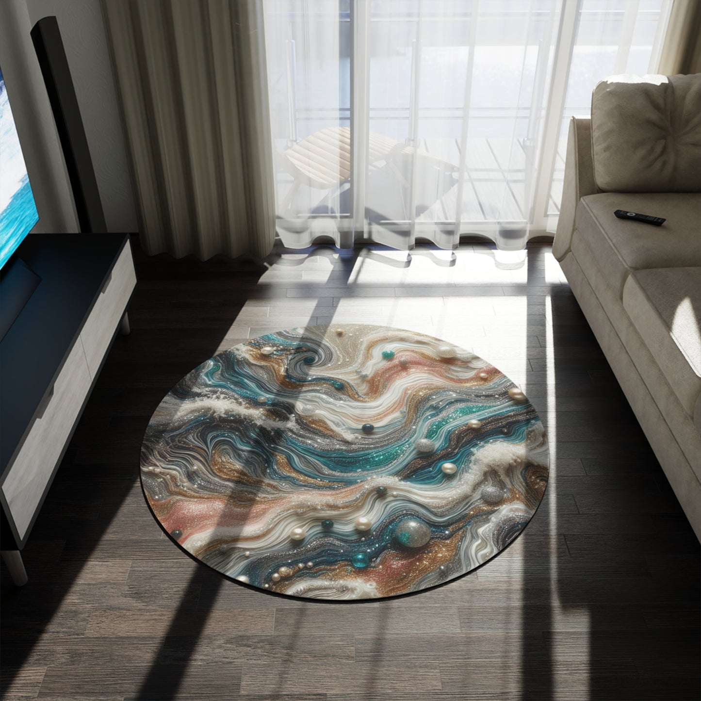 The Edge of the Universe, pearl splashes into the waves of resin art, Heartwarming gift, Round Rug