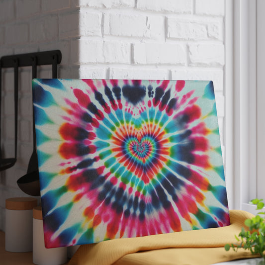 Rainbow Heart, Tie Dye, Psychedelic Hippie, 1970s, Retro Decor, Boho, Housewarming Gift, Grateful Dead Love, Camping, Glass Cutting Board