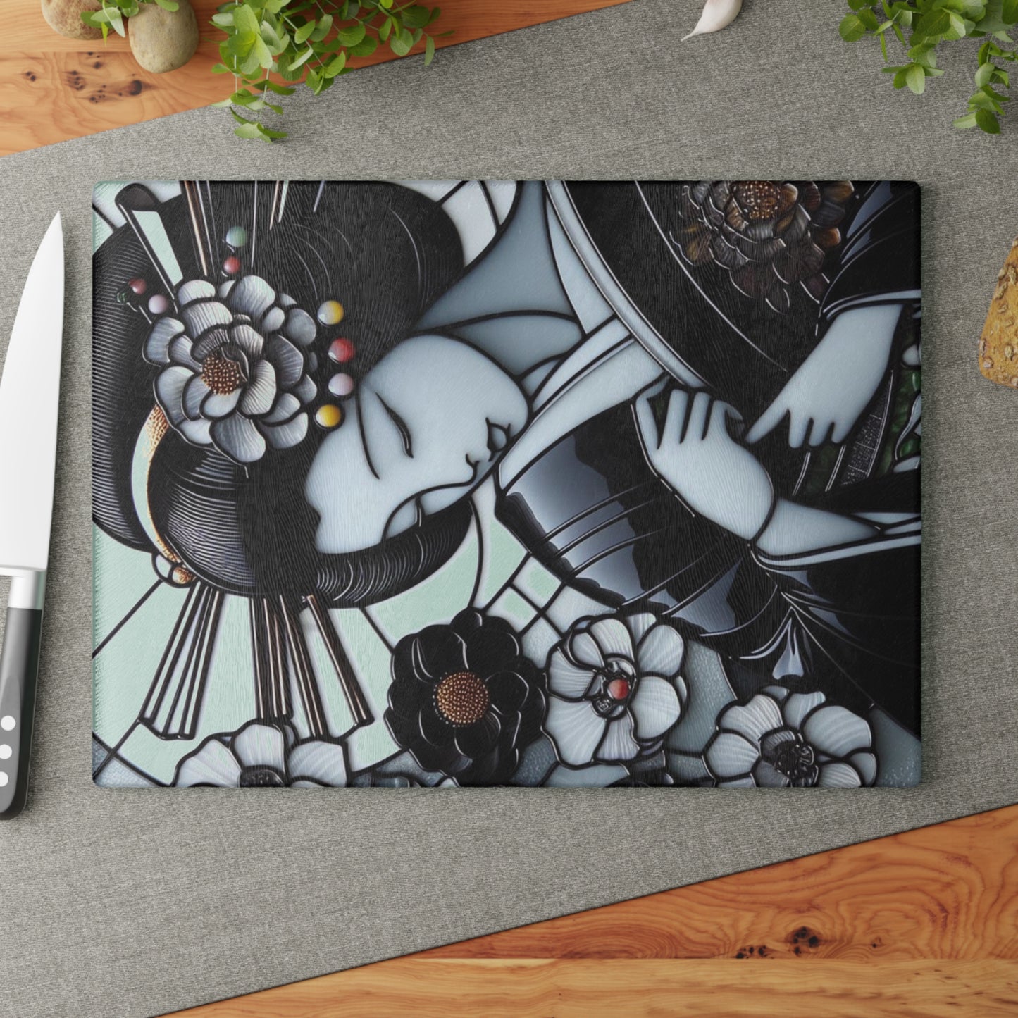 Geisha Cutting board, Glass Cutting Board, Geisha kimono Board, Kitchen Decor, Wedding Gift, Anniversary Gift, Kawaii Glass Cutting Board