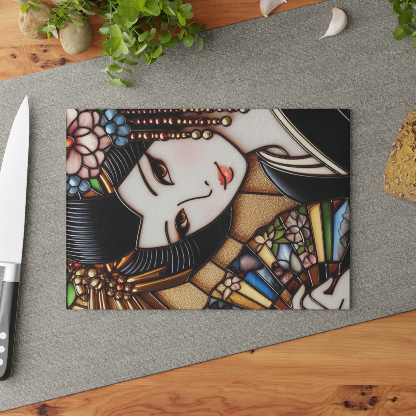 Geisha Cutting board, Glass Cutting Board, California Cutting Board, Kitchen Decor, Wedding Gift, Anniversary Gift, Japan Cutting Board