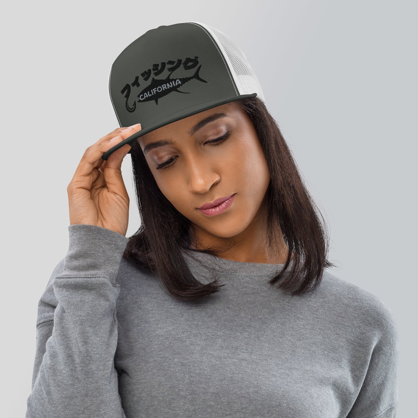 Fishing  California, Japanese katakana, Fishing Lover Gift Trucker Cap