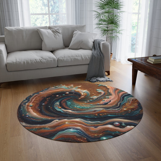 Spilled nail polish design, pearl splashes into the waves of resin art, Heartwarming gift, Round Rug