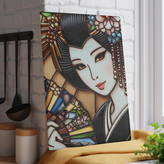 Geisha Cutting board, Glass Cutting Board, California Cutting Board, Kitchen Decor, Wedding Gift, Anniversary Gift, Japan Cutting Board