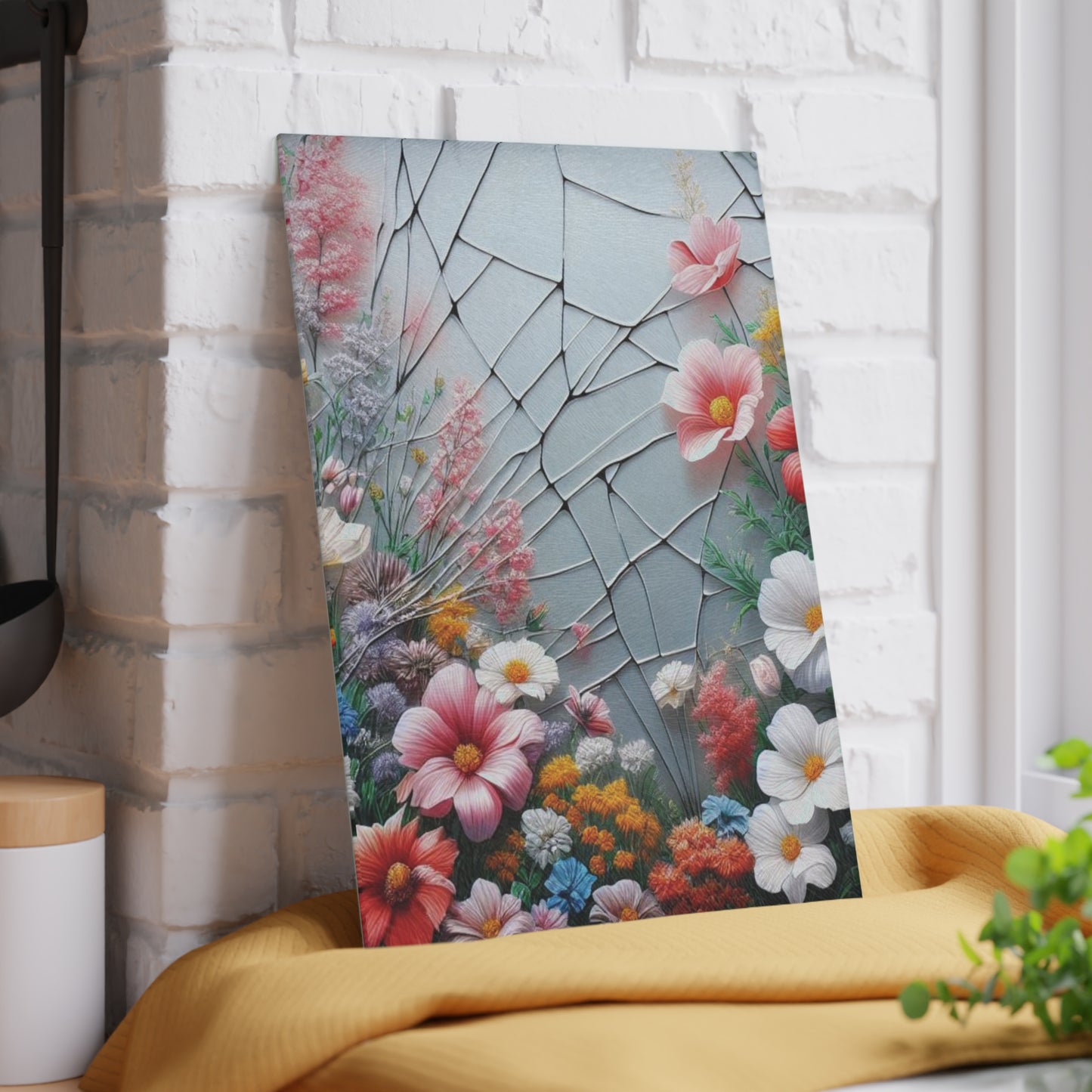 Wildflower Glass Cutting Board, kawaii Stained Glass style Chopping Board, Kitchen Decor, Charcuterie Serving Board, House Decor, Housewarming Gift Glass Cutting Board