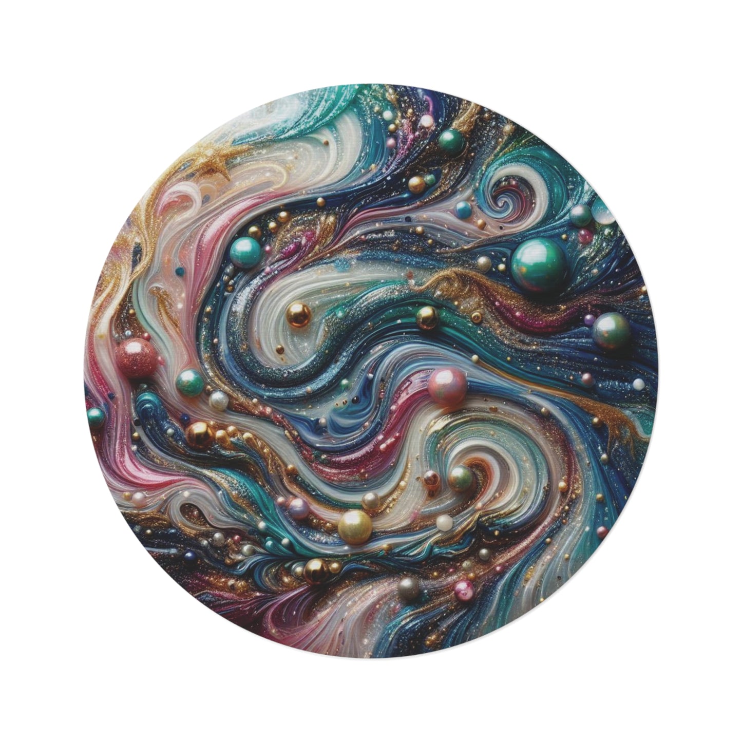 Mysterious planet, pearls splashing on the waves of resin art, heartwarming gift,  Round Rug