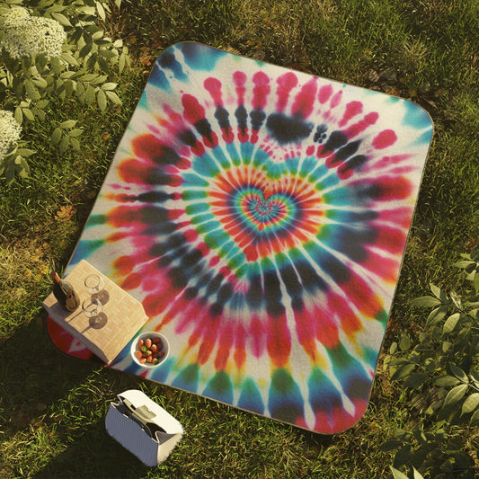 Tie dye, Rainbow Heart Tie Dye, Psychedelic Hippie, 1970s, Retro Decor, Boho Blanket, Rainbow Blanket ,Grateful Dead Love, Picnic Blanket