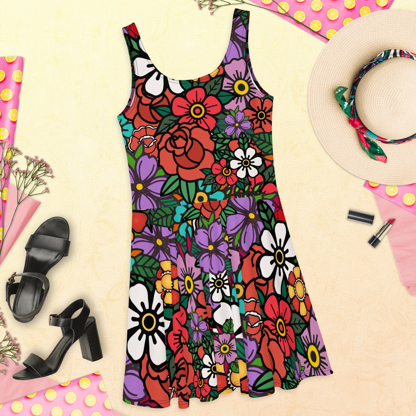 Flowers Tattoo Skater Dress