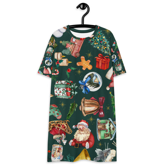 Christmas Green T-shirt dress,  Daily Use, Gift For Him, Gift For Her, Gift For Them, Pajama Pants, Comfy Pants, Christmas Pajamas, Relaxed Christmas Vibes T-shirt dress
