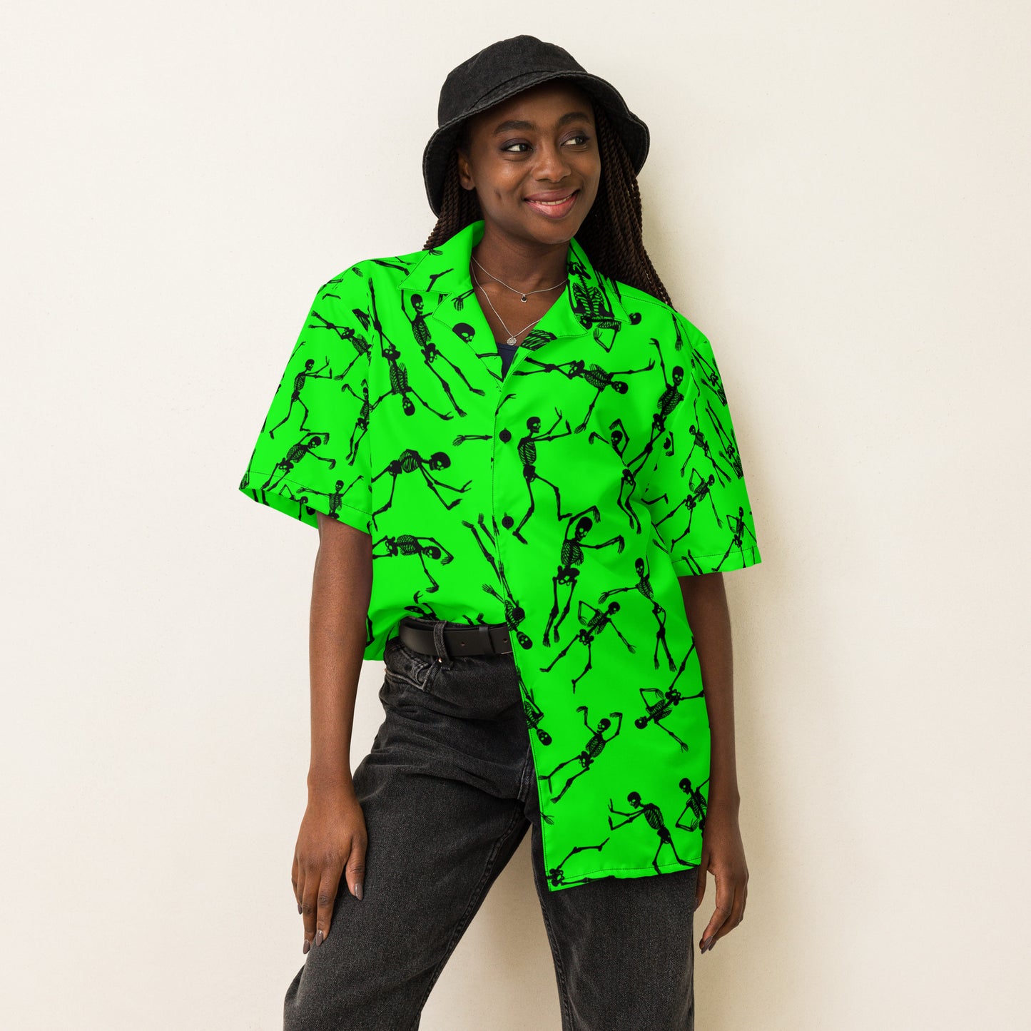 Skeleton Green Unisex button shirt
