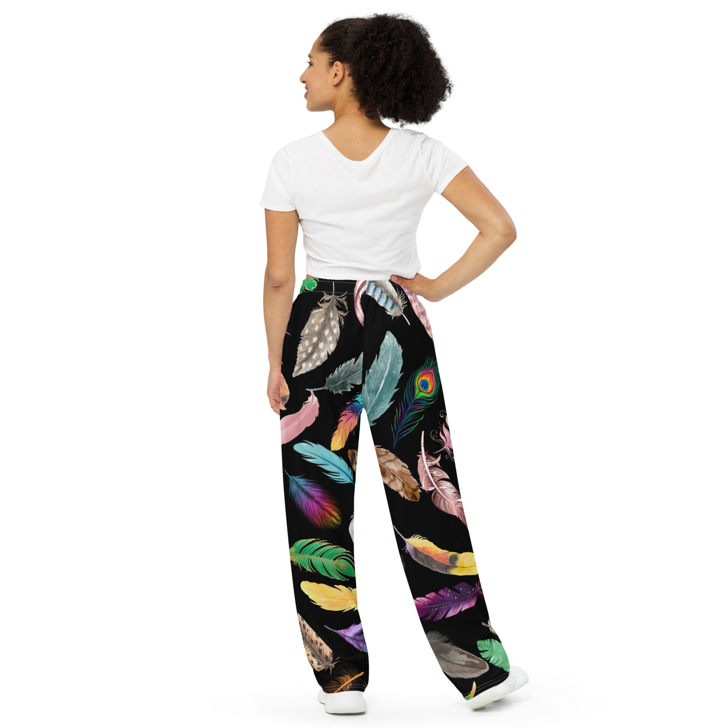 Feather All-over print unisex wide-leg pants