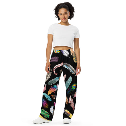 Feather All-over print unisex wide-leg pants