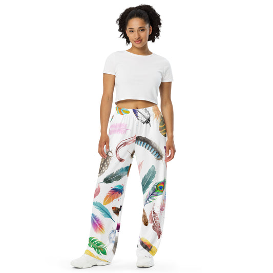 Feather All-over print unisex wide-leg pants