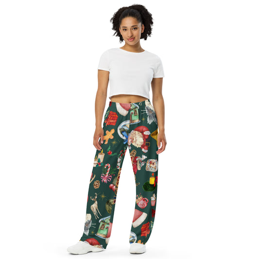 Christmas Vibes Christmas unisex wide-leg pants, Daily Use, Gift For Him, Gift For Her, Gift For Them, Pajama Pants, Comfy Pants, Christmas Pajamas, RelaxedAll-over print unisex wide-leg pants