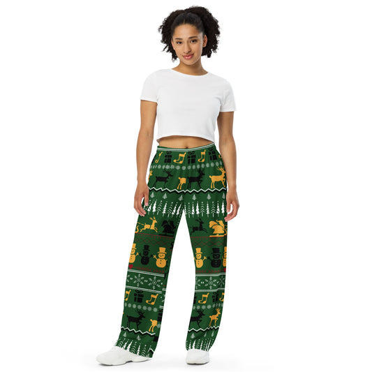 Christmas Green & Yellow All-over print unisex wide-leg pants