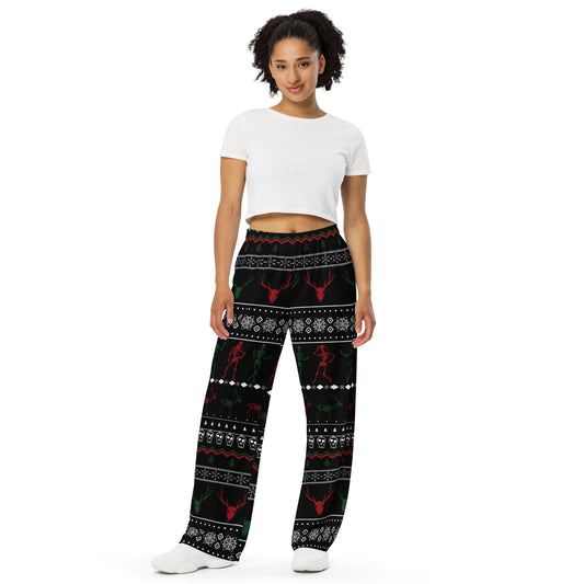 Christmas Skull Black All-over print unisex wide-leg pants