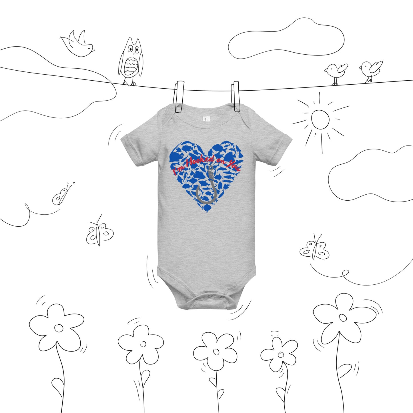 Fishing Lover Blue Baby short sleeve  Bodysuit