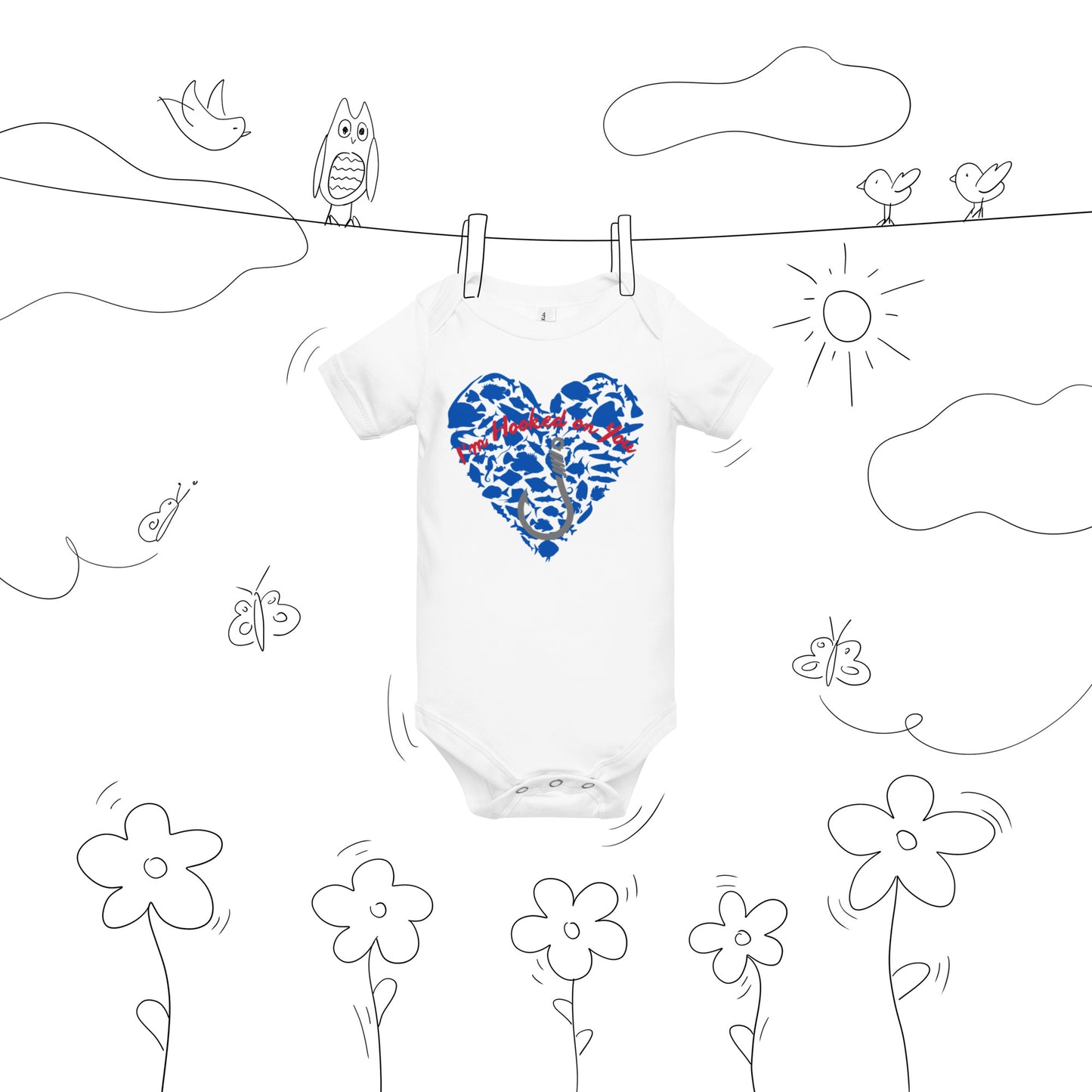 Fishing Lover Blue Baby short sleeve  Bodysuit