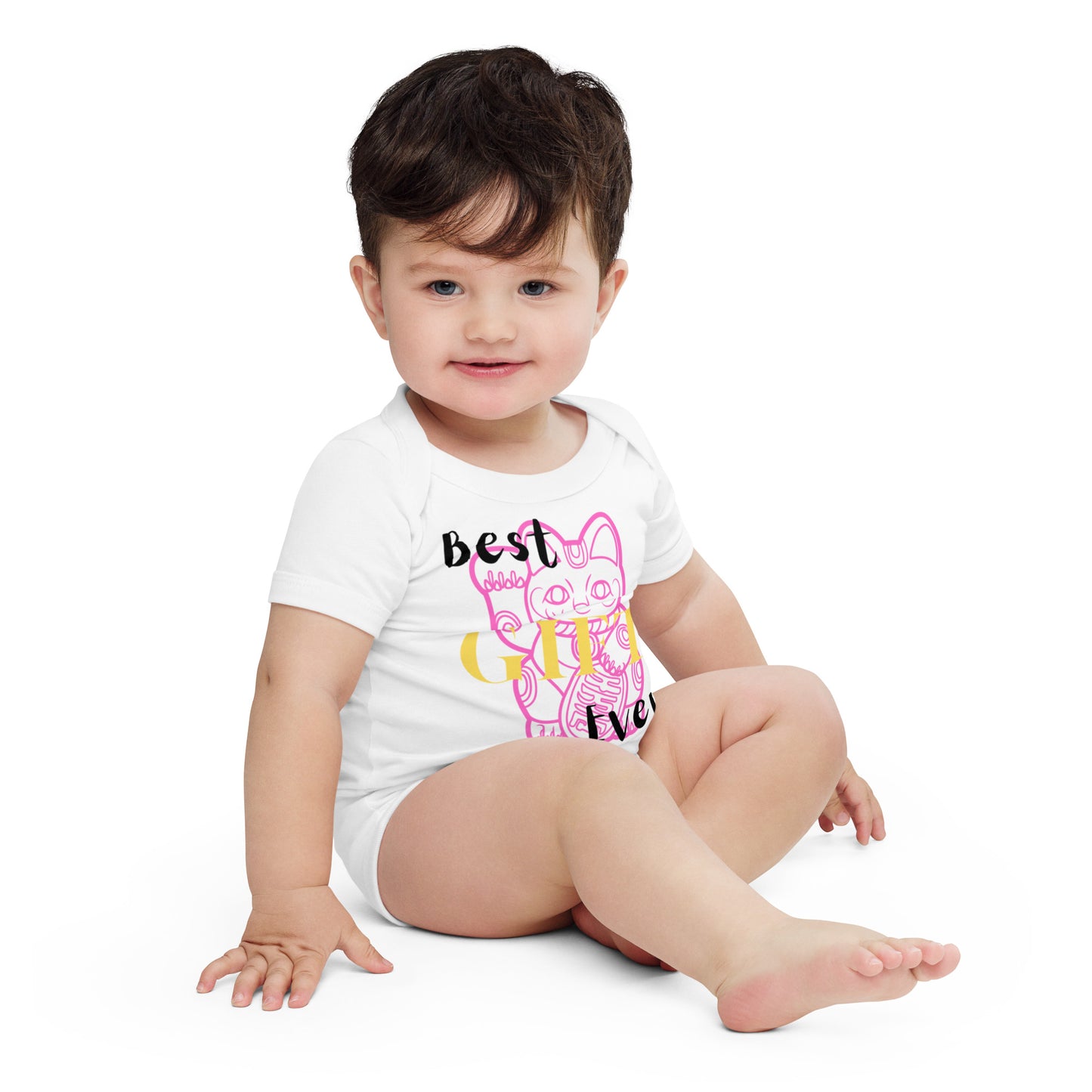 Best Gift Ever, Lucky Cat, Baby short sleeve  bodysuit