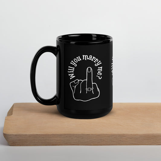 Will you Marry Me?? Engagement Proposal Message Black Glossy Mug
