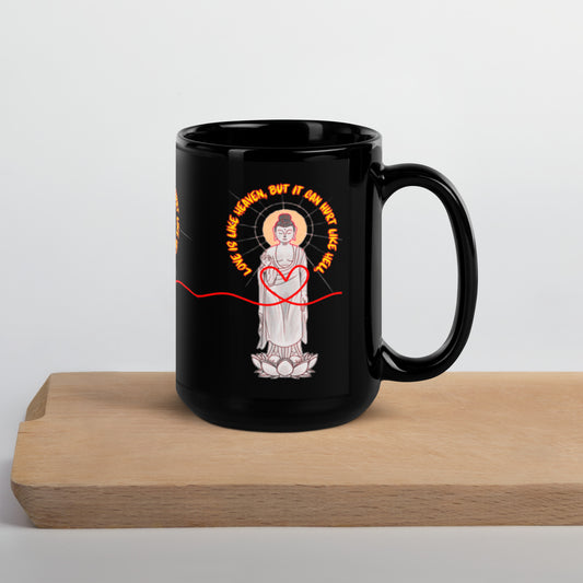 Japanese Buddha, Oshakasama,  Black Glossy Mug