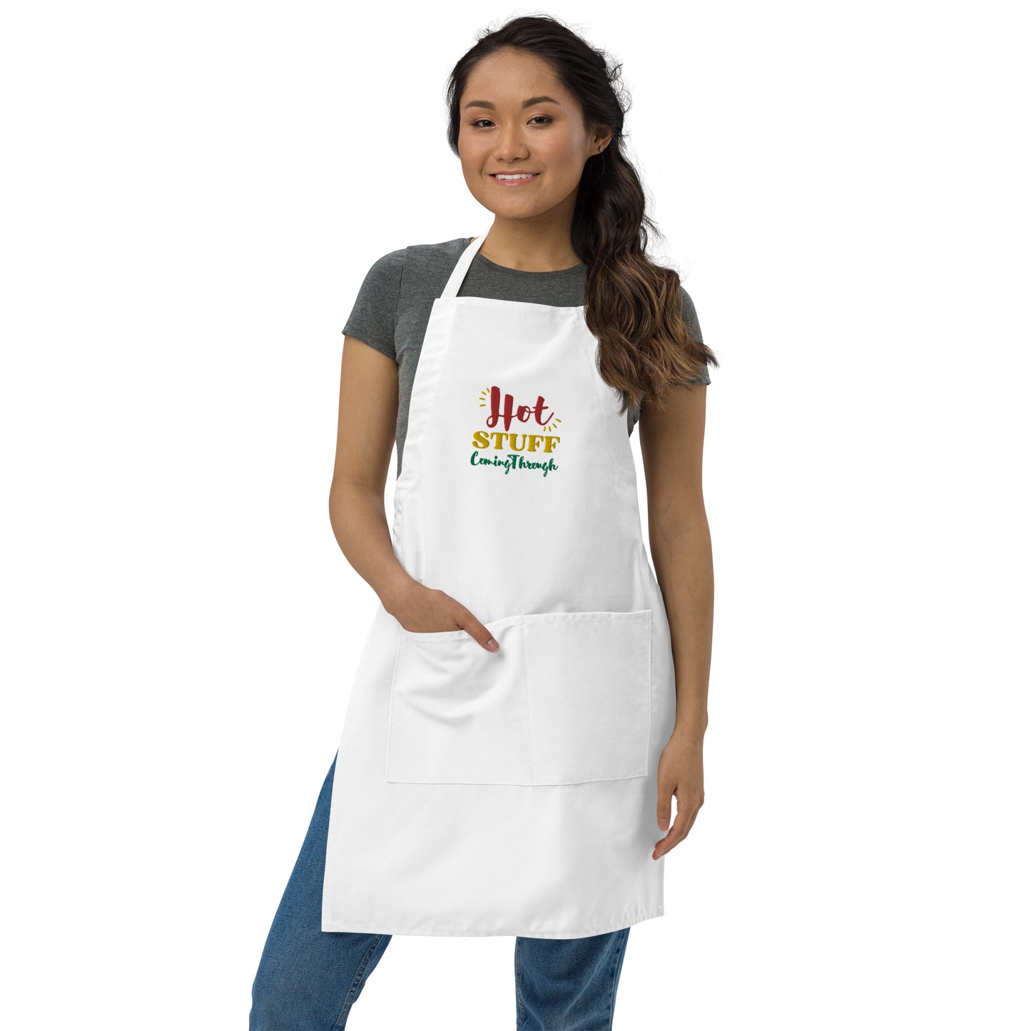 Chef Apron, Stuff Apron, Hot Stuff Coming Through, Food Worker Apron Embroidered Apron