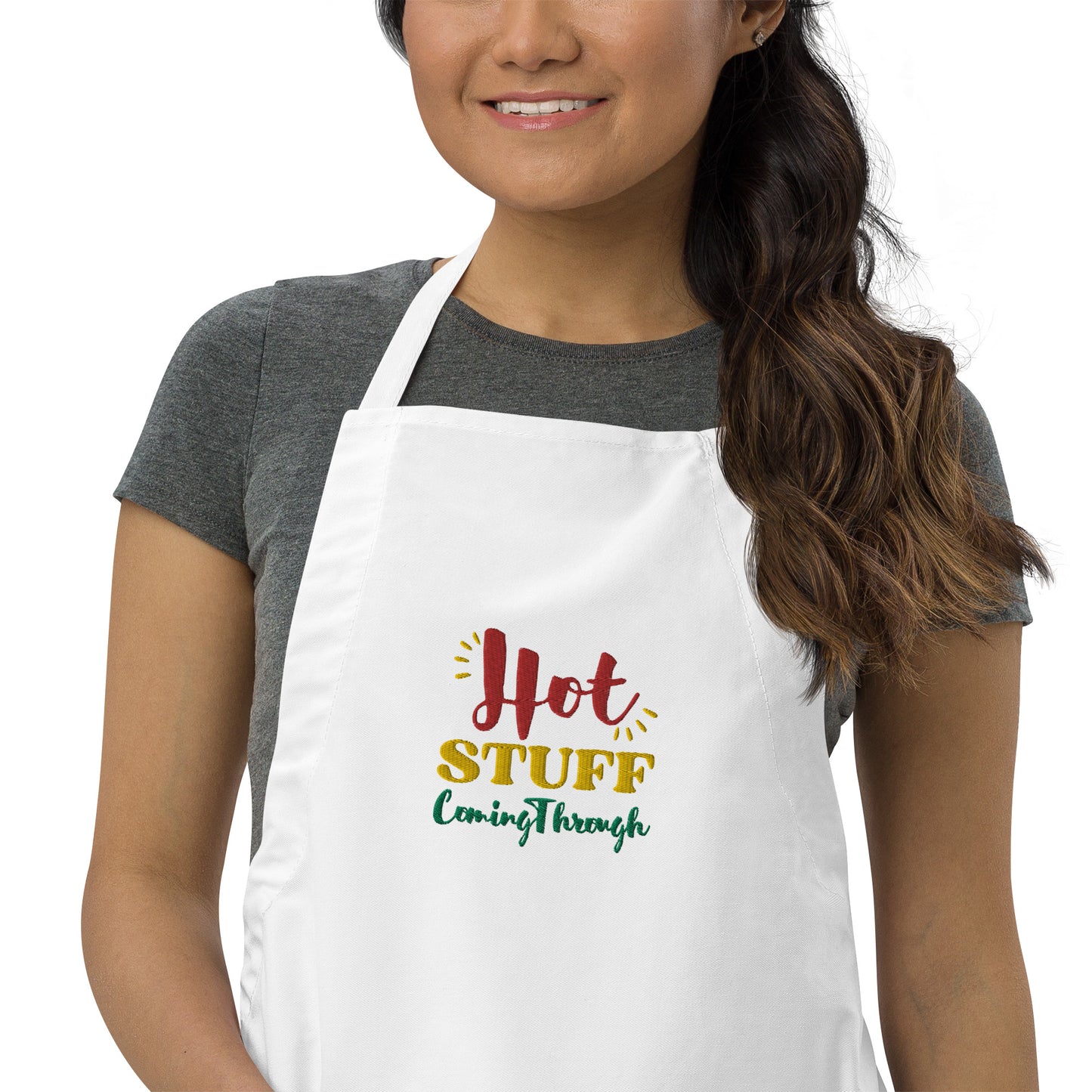 Chef Apron, Stuff Apron, Hot Stuff Coming Through, Food Worker Apron Embroidered Apron
