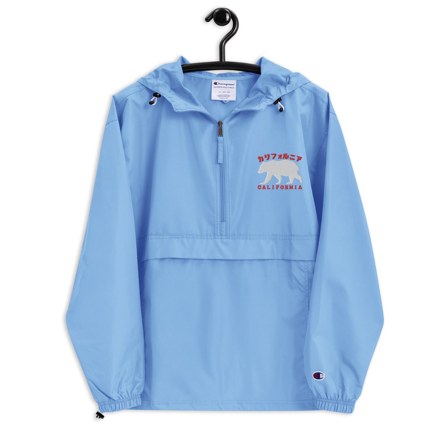 California, Grizzly Bear, Japanese, Katakana, Embroidered Champion Packable Jacket