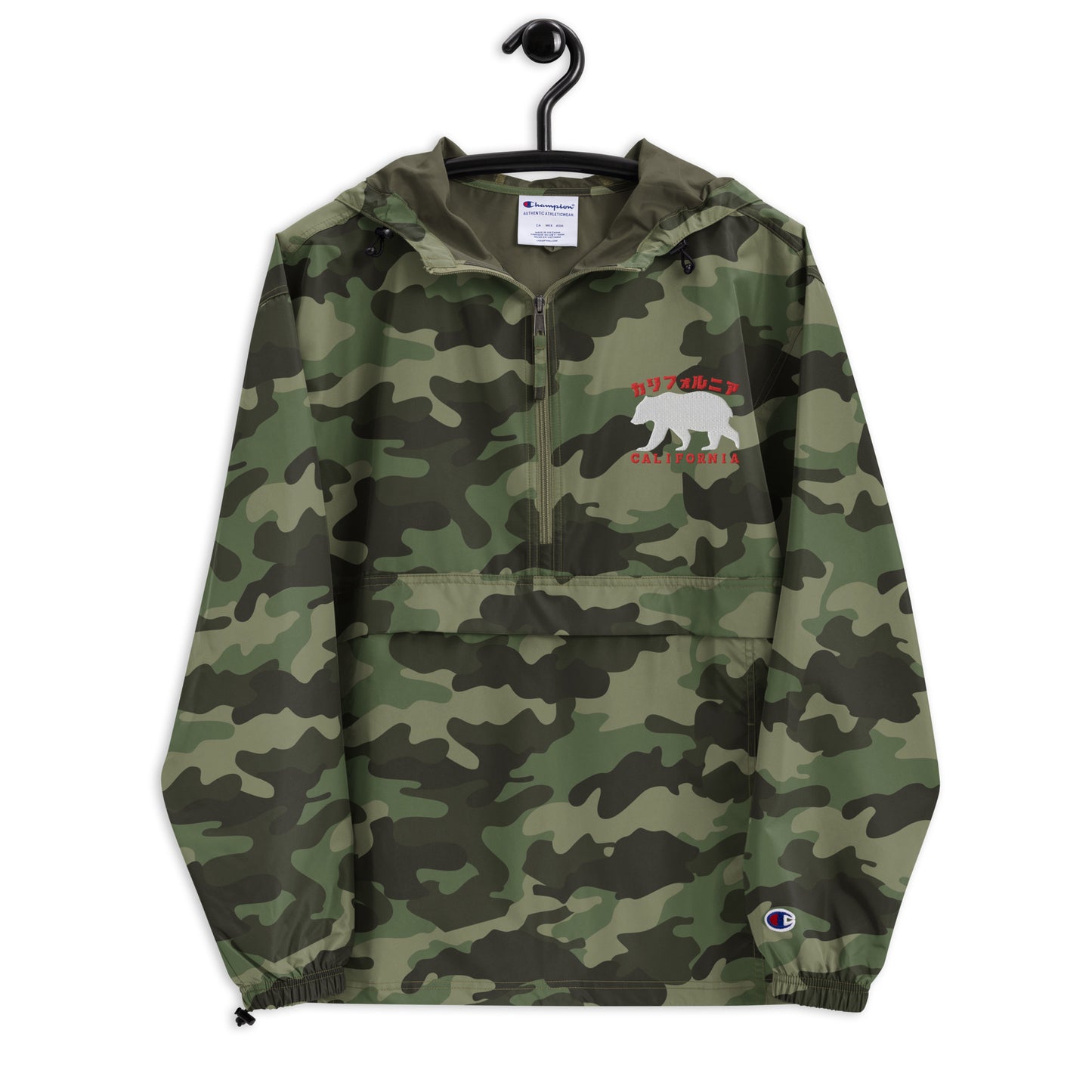 California, Grizzly Bear, Japanese, Katakana, Embroidered Champion Packable Jacket
