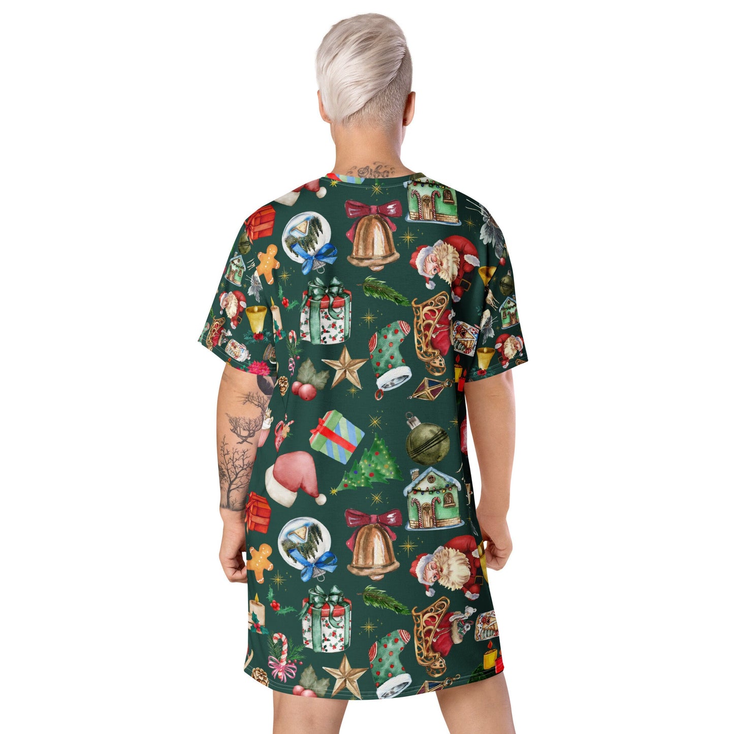 Christmas Green T-shirt dress,  Daily Use, Gift For Him, Gift For Her, Gift For Them, Pajama Pants, Comfy Pants, Christmas Pajamas, Relaxed Christmas Vibes T-shirt dress