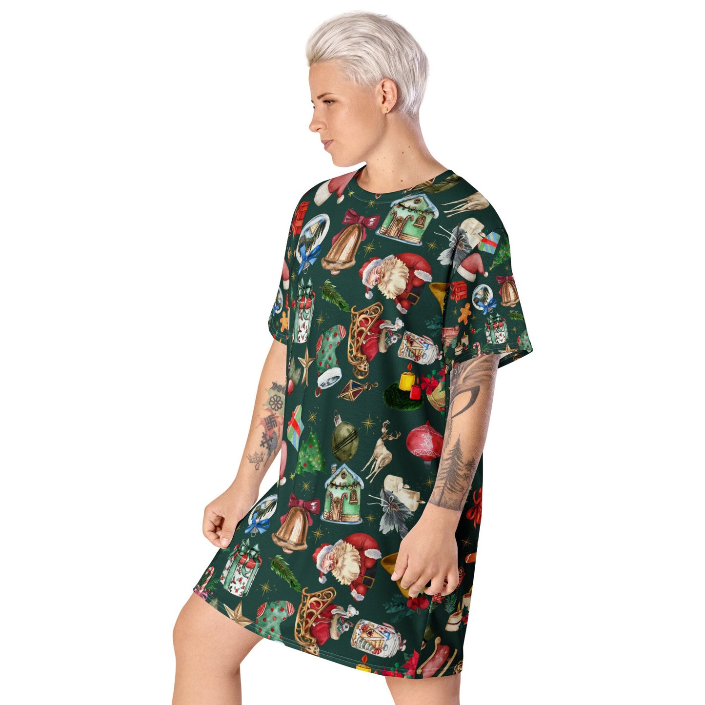 Christmas Green T-shirt dress,  Daily Use, Gift For Him, Gift For Her, Gift For Them, Pajama Pants, Comfy Pants, Christmas Pajamas, Relaxed Christmas Vibes T-shirt dress