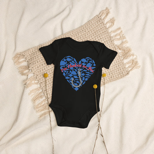 Fishing Love  Blue Organic cotton baby bodysuit