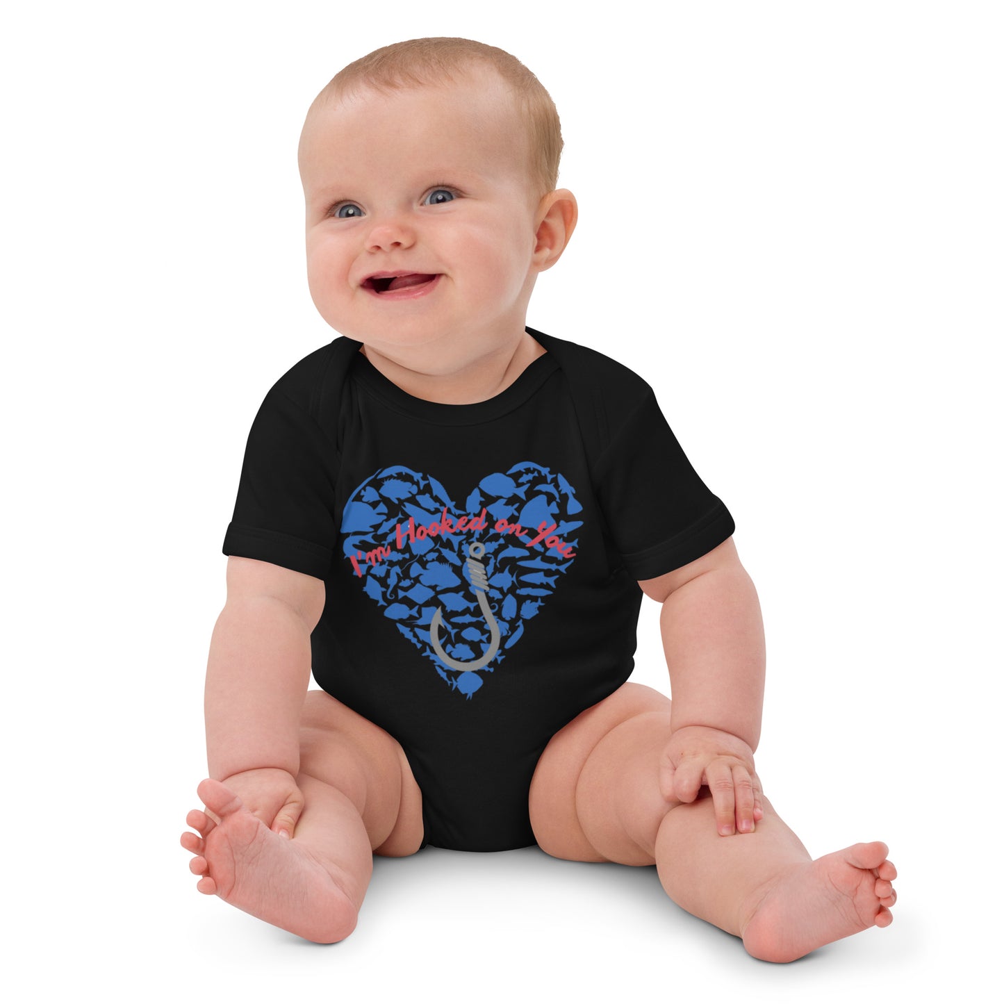 Fishing Love  Blue Organic cotton baby bodysuit