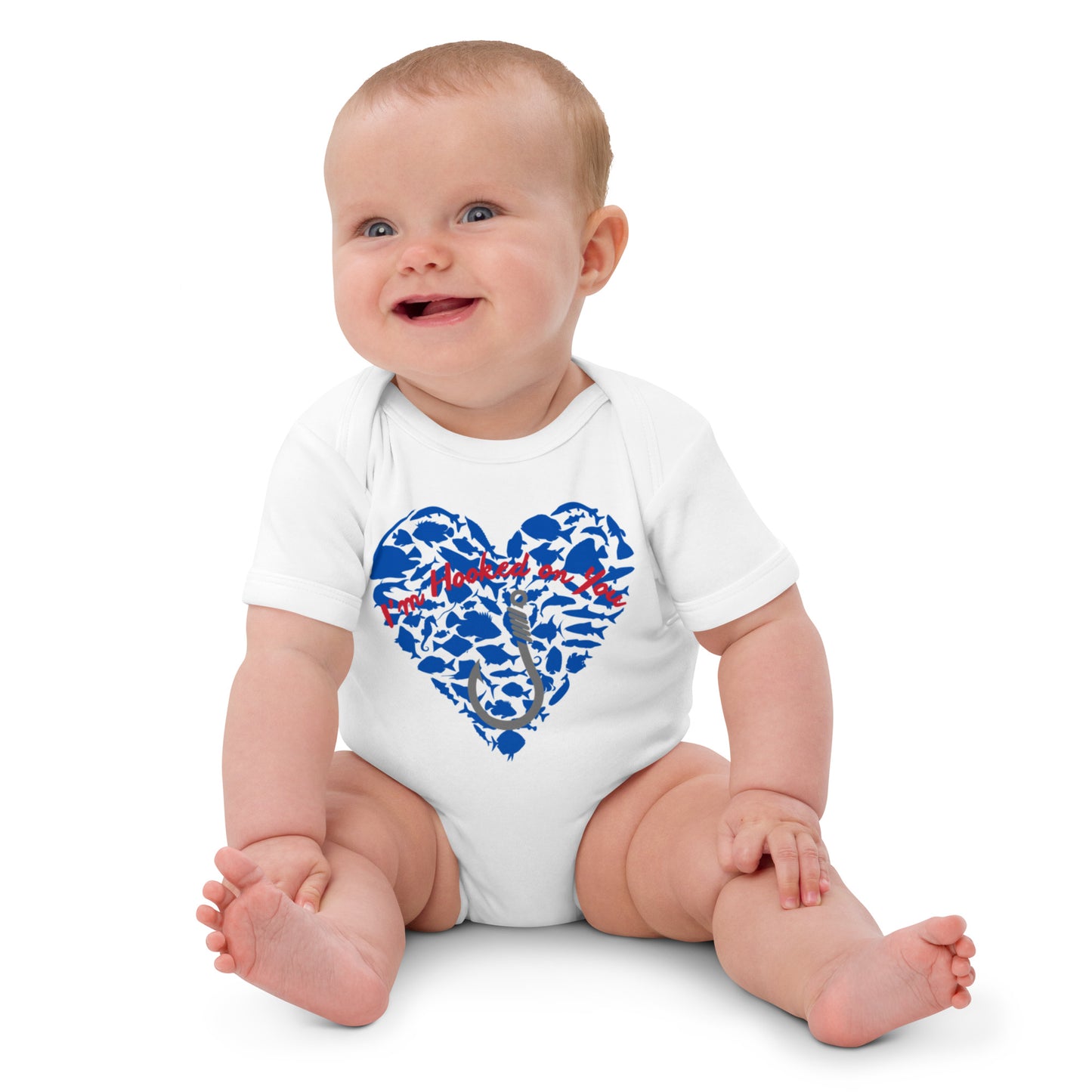 Fishing Love  Blue Organic cotton baby bodysuit